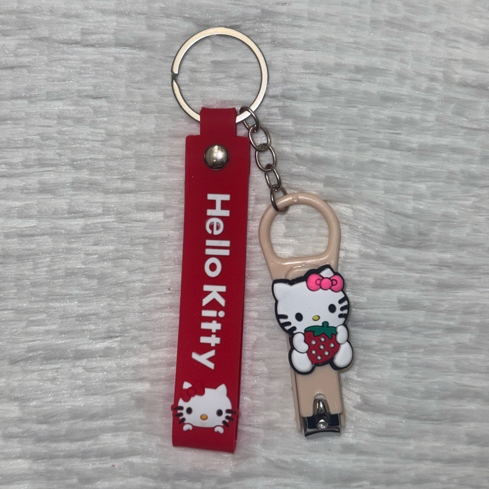 Hello Kitty Red Silicone Strap Keychain with Beige Nail Clipper